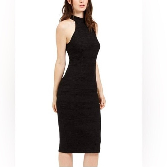 NWT Trina Turk Black Knit Halter Sheath Knee Length Midi Dress Size 2 - Picture 1 of 7